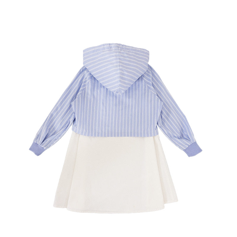 Girl Striped 2 in 1 Hoodie Dress - Pale Blue - SG2212137B