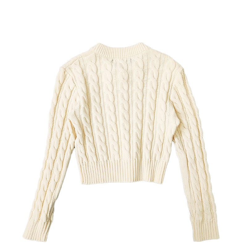 Girl Cable Knit Cropped Cardigan - Ivory - SG2212139A