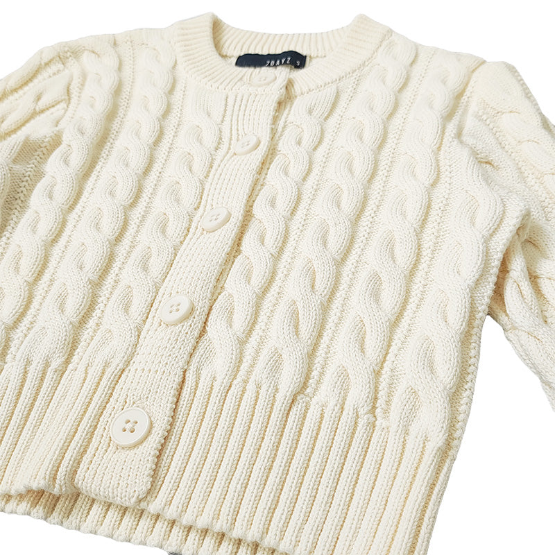 Girl Cable Knit Cropped Cardigan - Ivory - SG2212139A