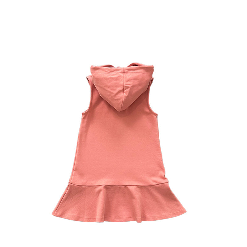 Girl Sleeveless Hooded Dress - Dark Pink - SG2301012A