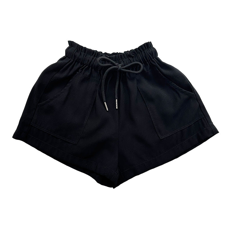 Girl Elastic Waist Basic Shorts - Black - SG2303038B