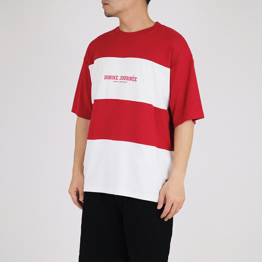 Men Oversized Colour Block Tee - Red - SM2211137C