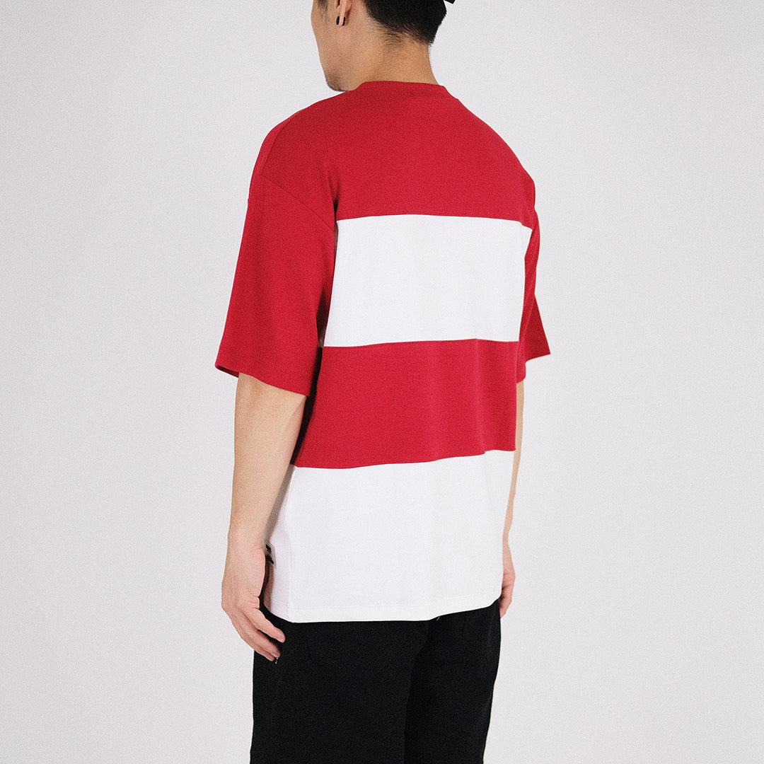 Men Oversized Colour Block Tee - Red - SM2211137C