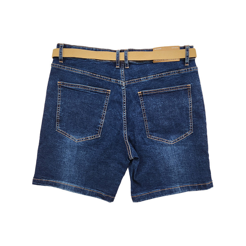 Men Slim Fit Denim Shorts With Belt - Dark Blue - SM2211148C