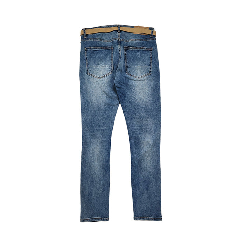 Men Skinny Long Jeans With Belt - Blue - SM2211171A