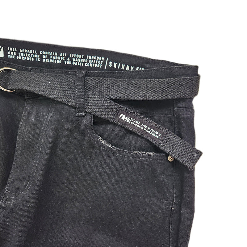 Men Skinny Long Jeans With Belt - Black - SM2211171B