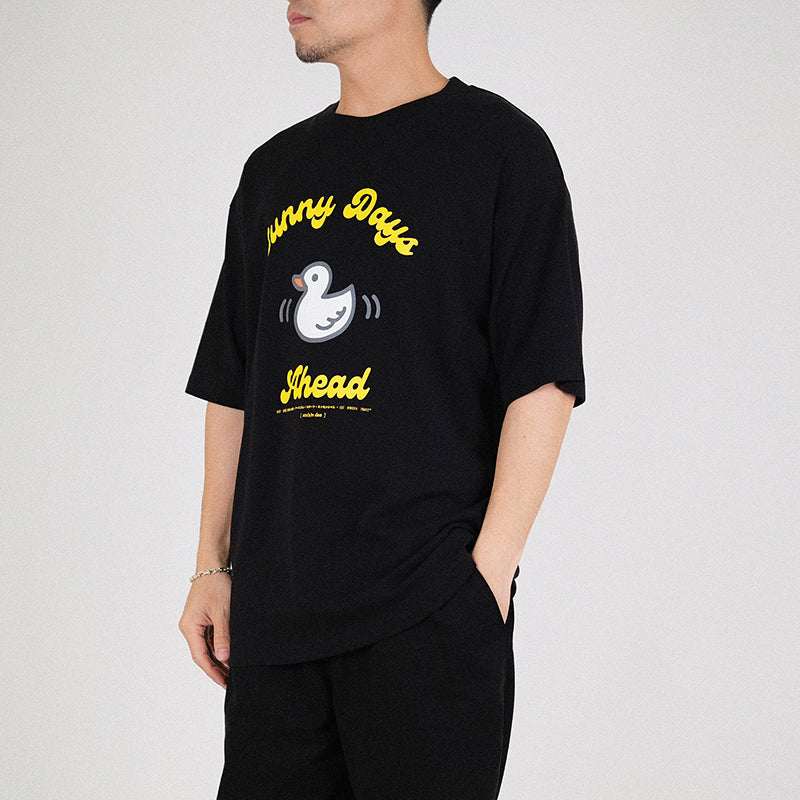 Men Printed Oversized Tee - Black - SM2301004C
