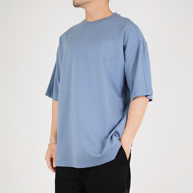 Men Printed Oversized Top - Dusty Blue - SM2301005B
