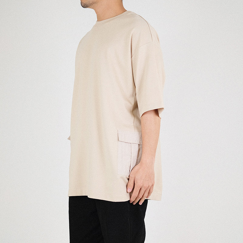 Men Oversized Combined Top - Beige - SM2302018B