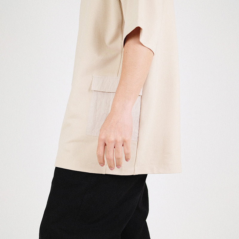 Men Oversized Combined Top - Beige - SM2302018B
