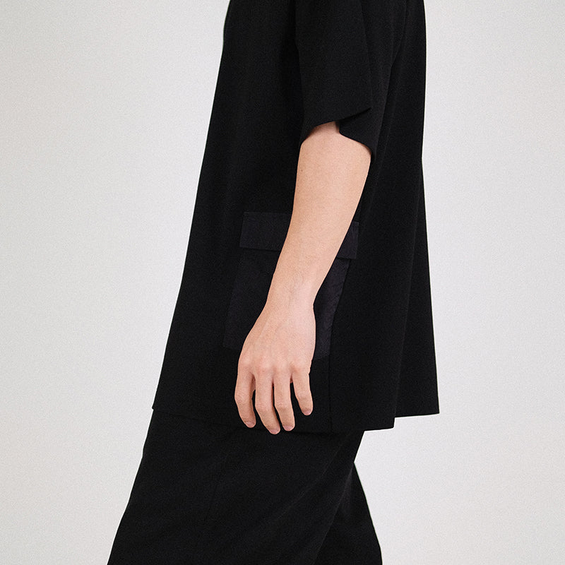 Men Oversized Combined Top - Black - SM2302018D