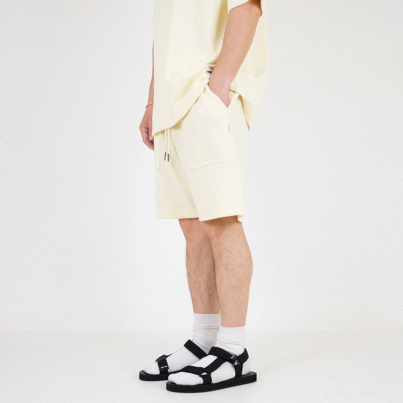 Men Waffle Knit Shorts - Light Yellow - SM2302020B