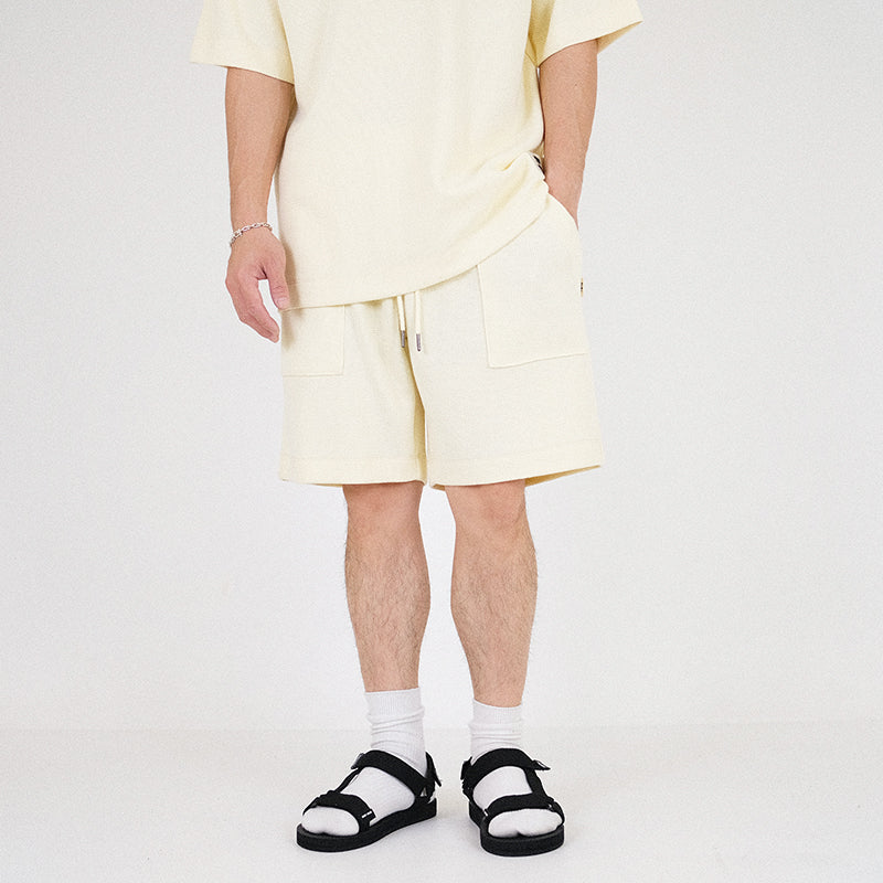 Men Waffle Knit Shorts - Light Yellow - SM2302020B