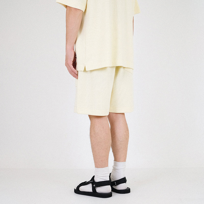 Men Waffle Knit Shorts - Light Yellow - SM2302020B