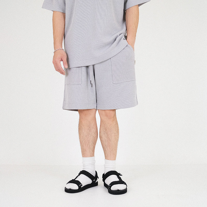 Men Waffle Knit Shorts - Light Grey - SM2302020C