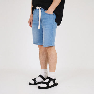 Men Slim Fit Denim Shorts With Belt
 - Light Blue - SM2304043A