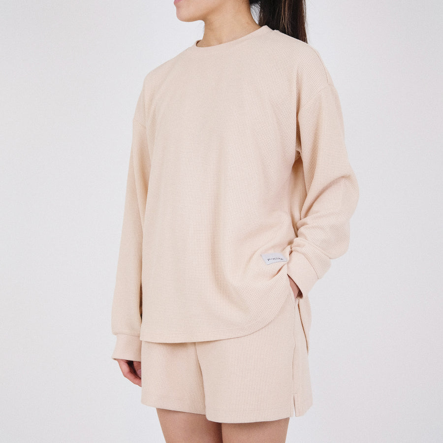 Women Waffle Knit Top - Nude - SW2204451C