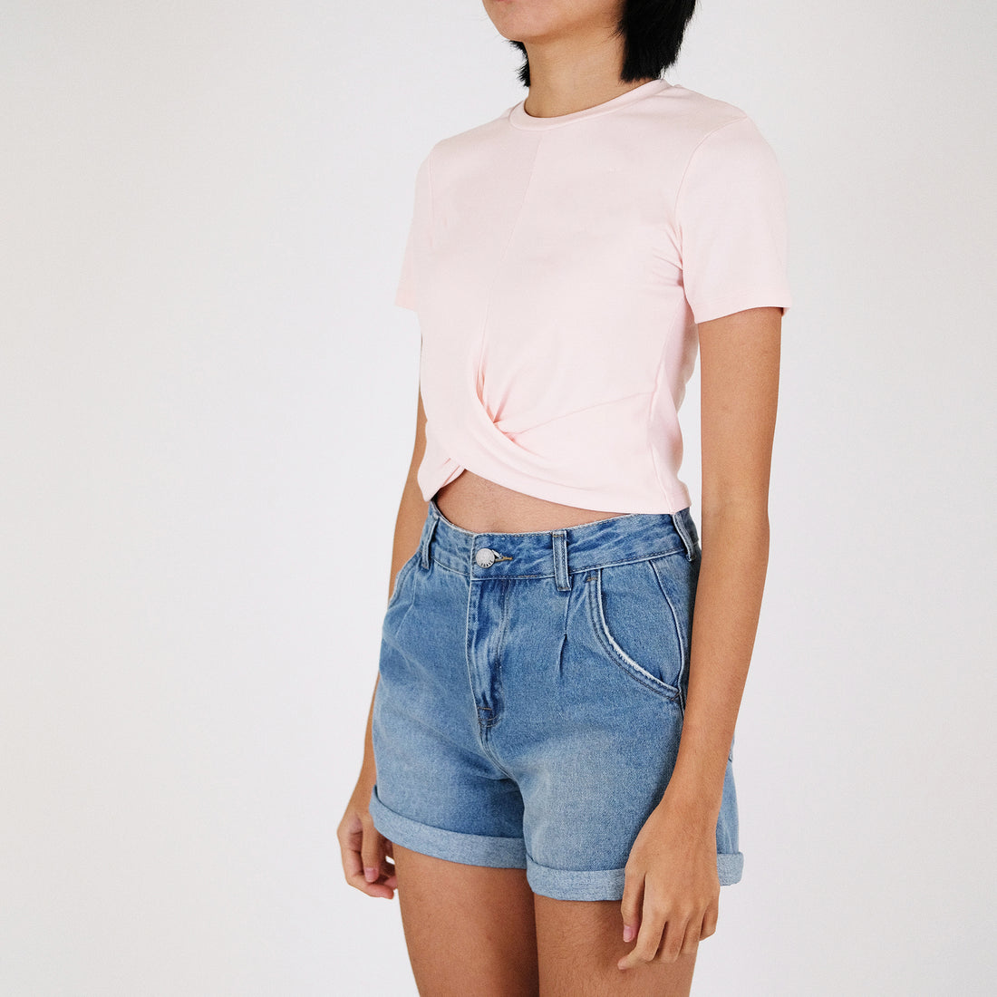 Women Front Knot Top - Soft Pink - SW2210531B