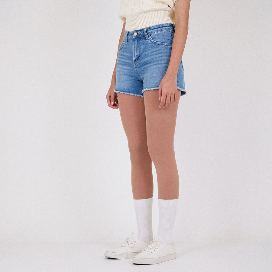 Women Ripped Denim Shorts - Light Blue - SW2210541A