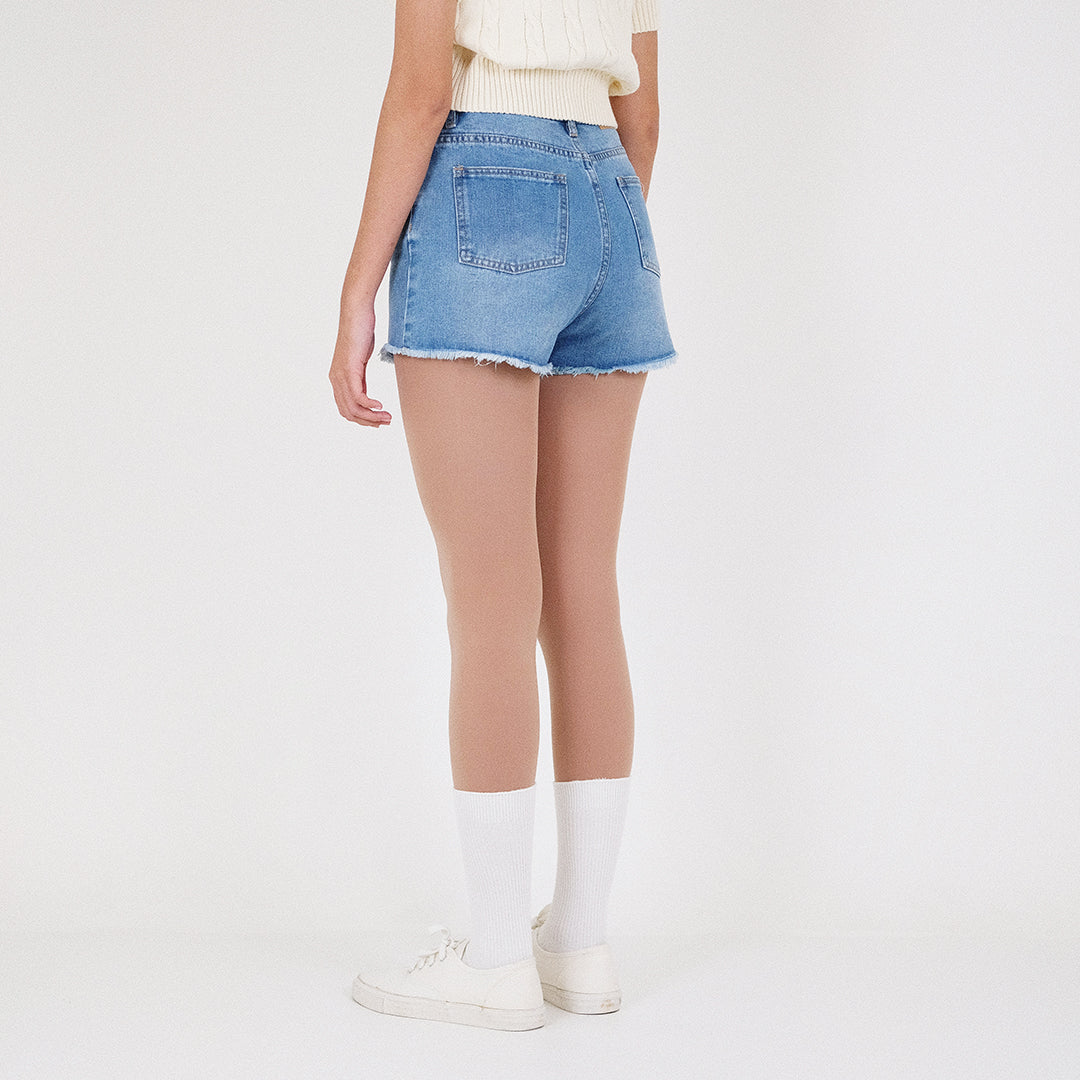 Women Ripped Denim Shorts - Light Blue - SW2210541A
