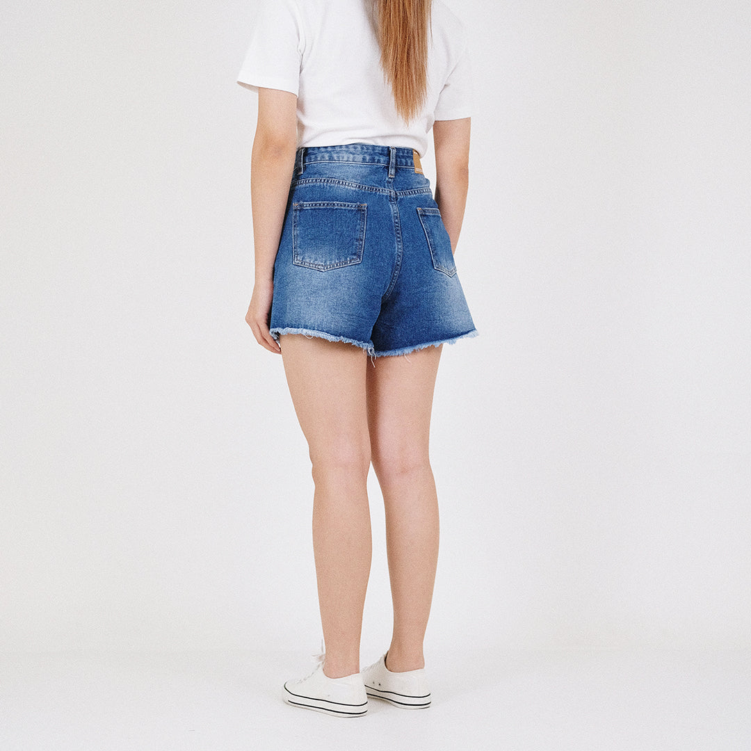 Women Ripped Denim Shorts - Blue - SW2210541B