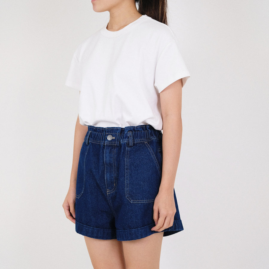 Women Paperbag Denim Shorts - Blue - SW2210542D