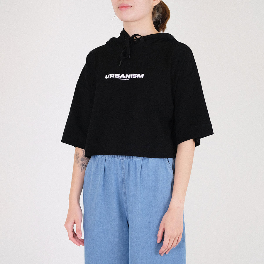Women Cropped Hoodie - Black - SW2212574B