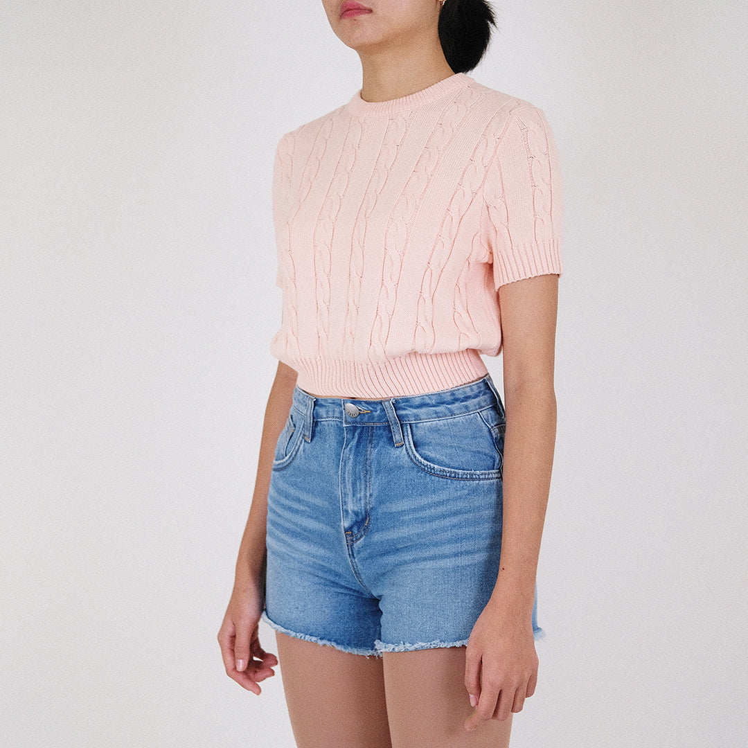 Women Cable Knit Sweater - Pink - SW2212576C