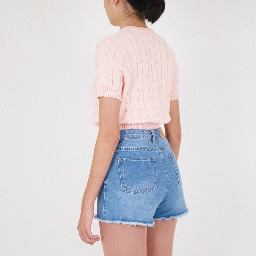 Women Cable Knit Sweater - Pink - SW2212576C