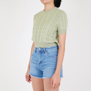 Women Cable Knit Sweater - Light Green - SW2212576D