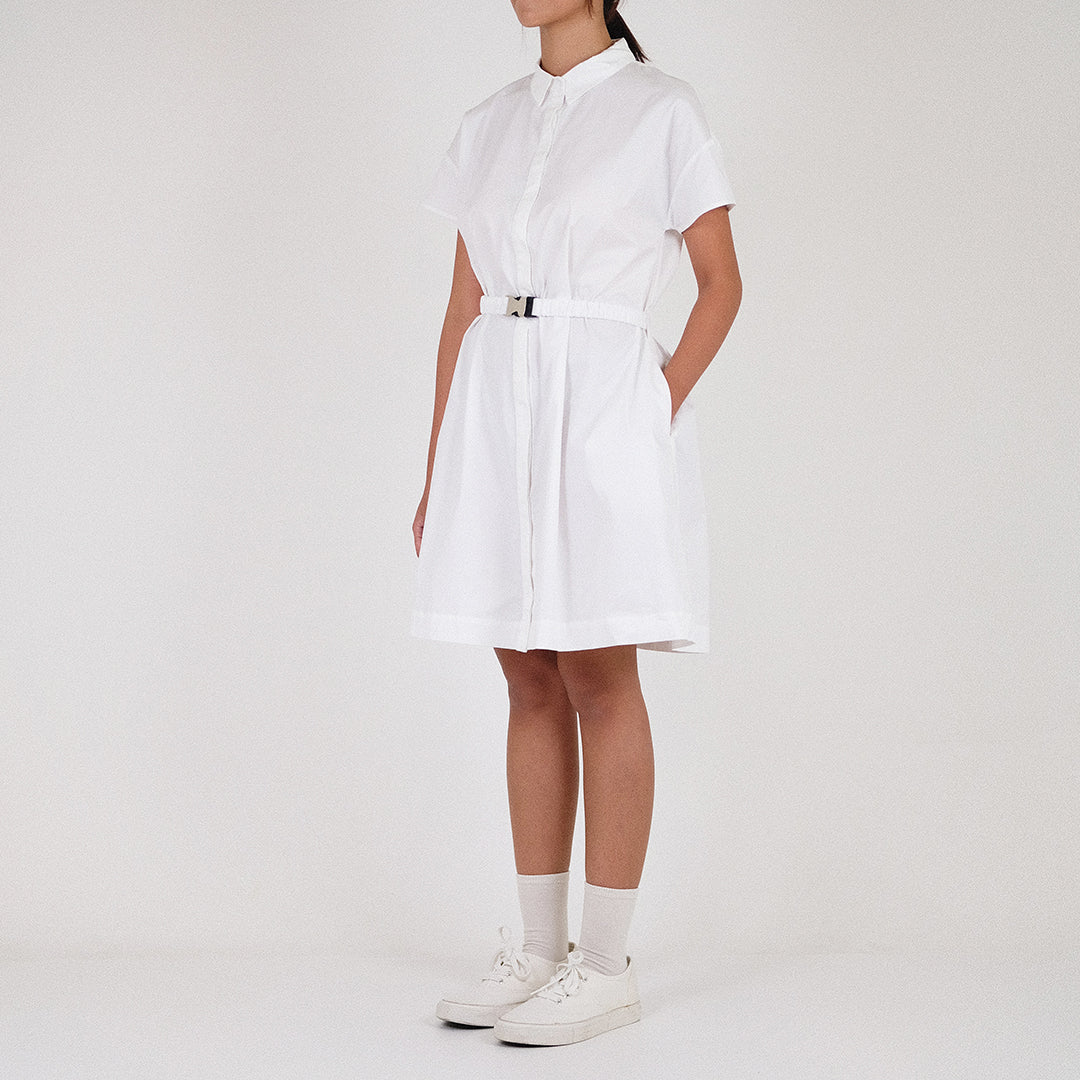 Women Elastic Belted Dress - Off White - SW2212586A