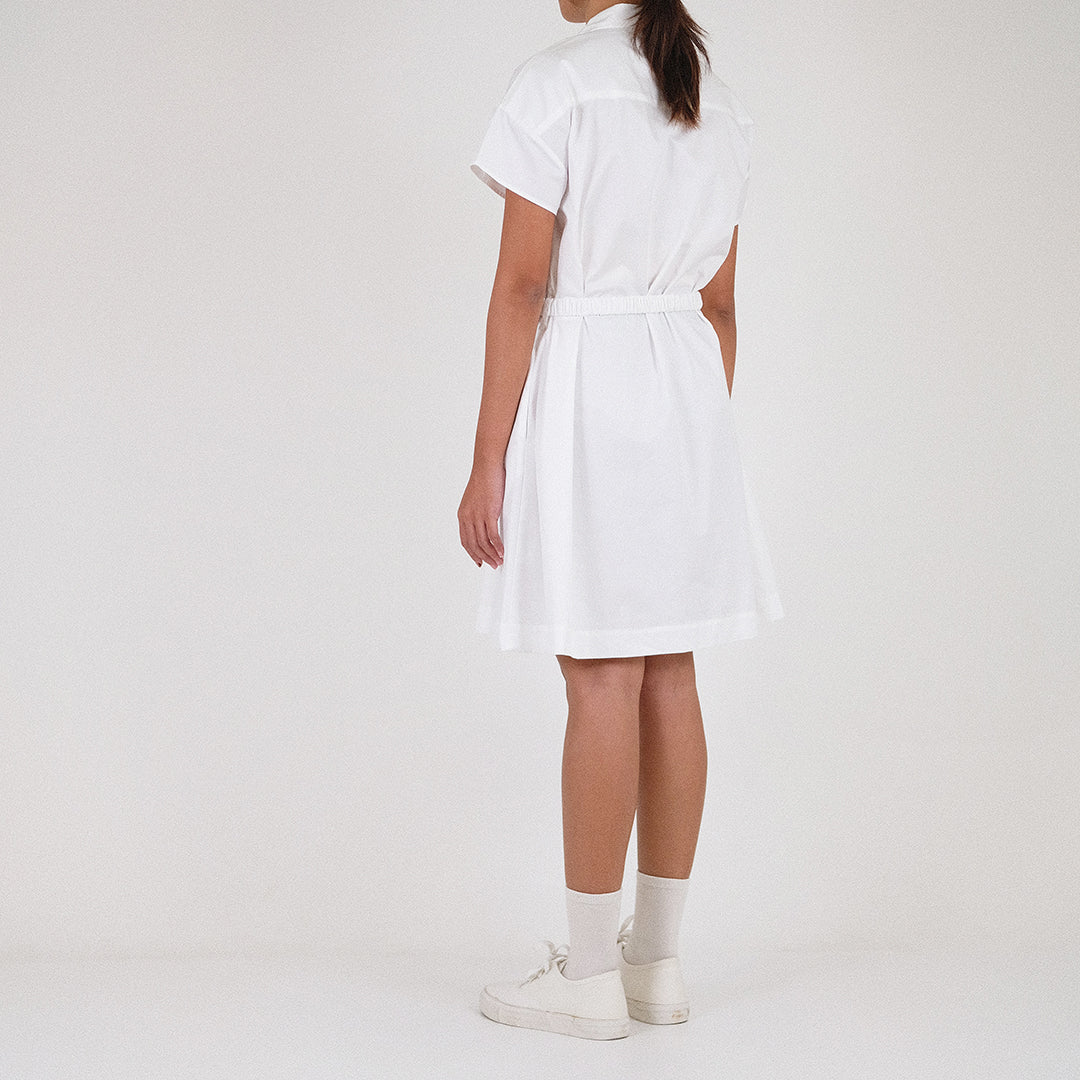 Women Elastic Belted Dress - Off White - SW2212586A