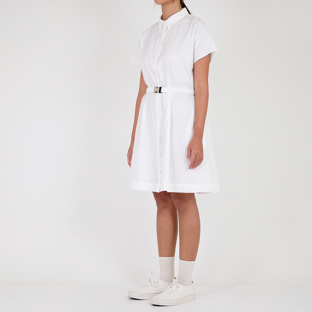 Women Elastic Belted Dress - Off White - SW2212586A