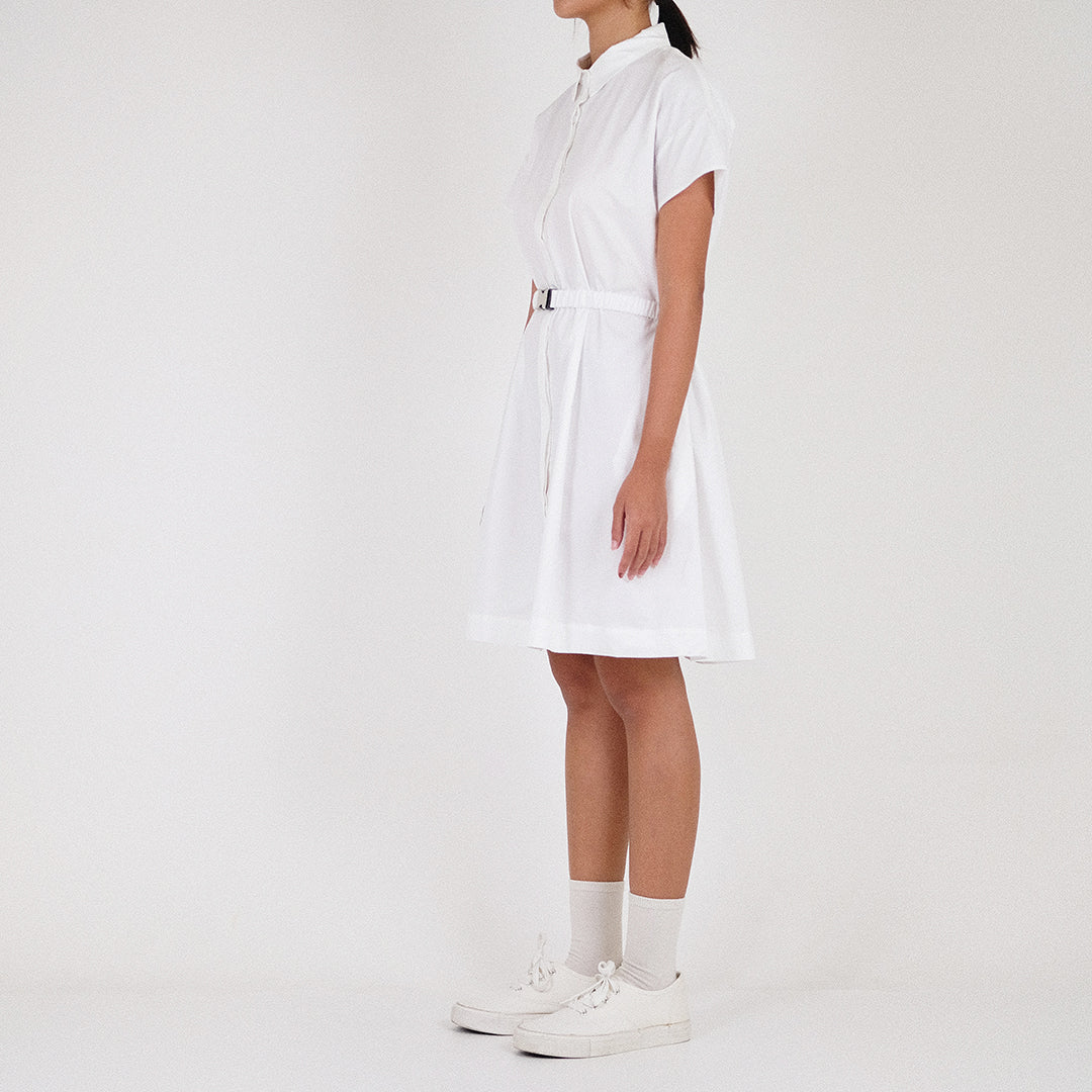 Women Elastic Belted Dress - Off White - SW2212586A