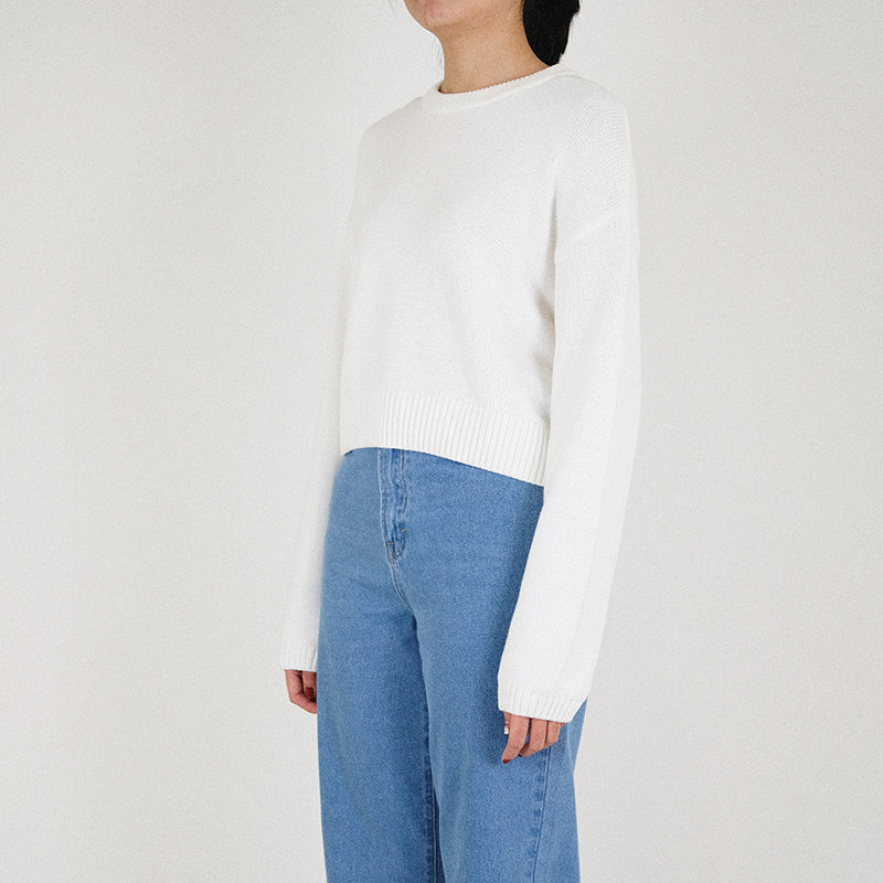 Women Cropped Sweater - Off White - SW2301007A