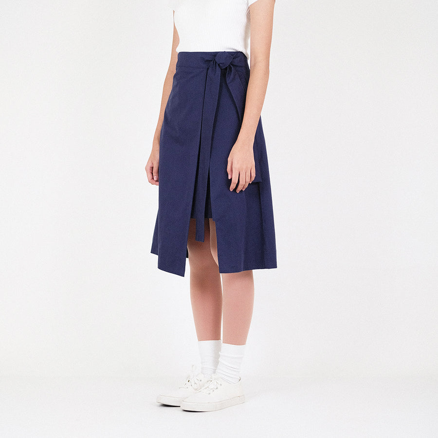 Women Overlap Skirt - Navy - SW2301019B