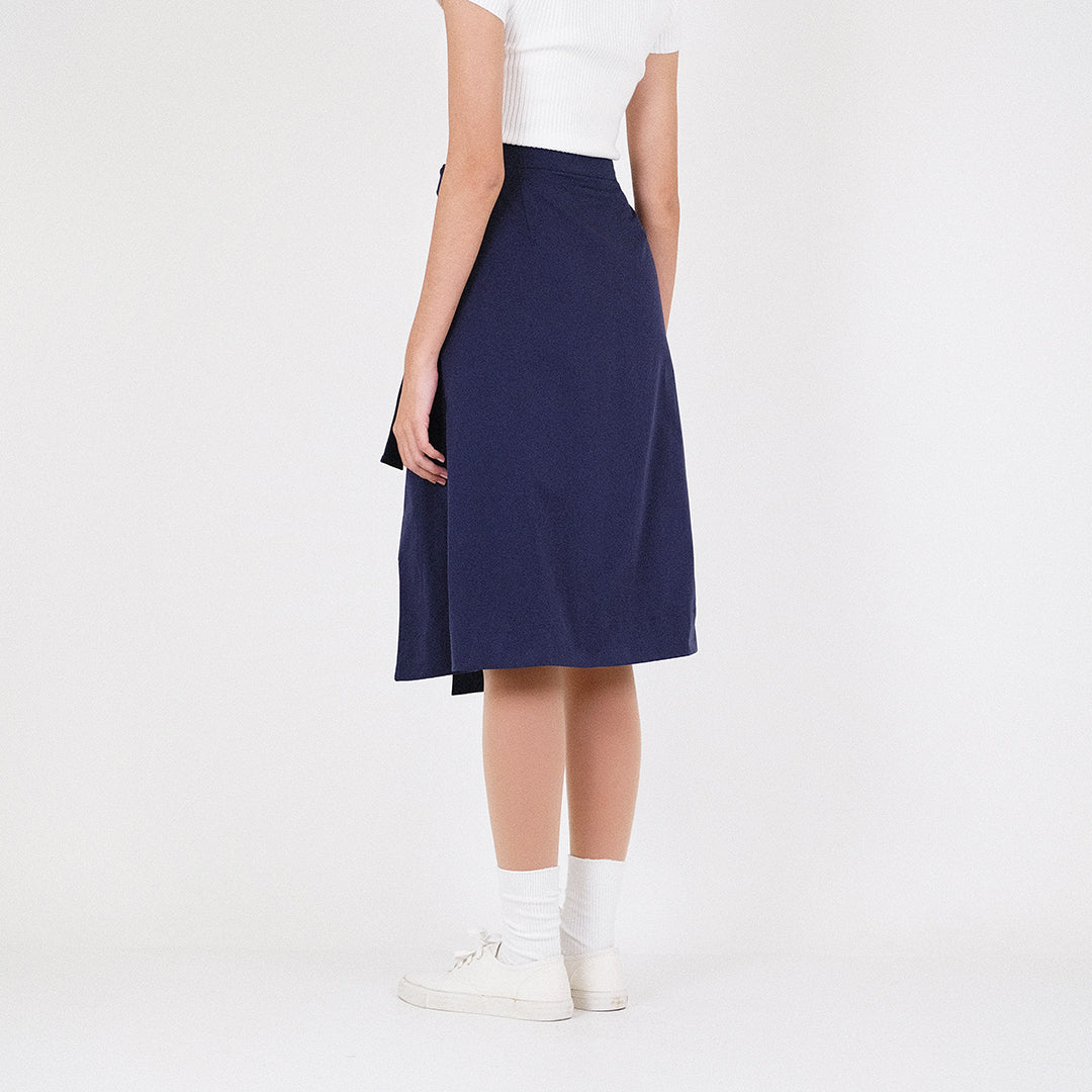 Women Overlap Skirt - Navy - SW2301019B