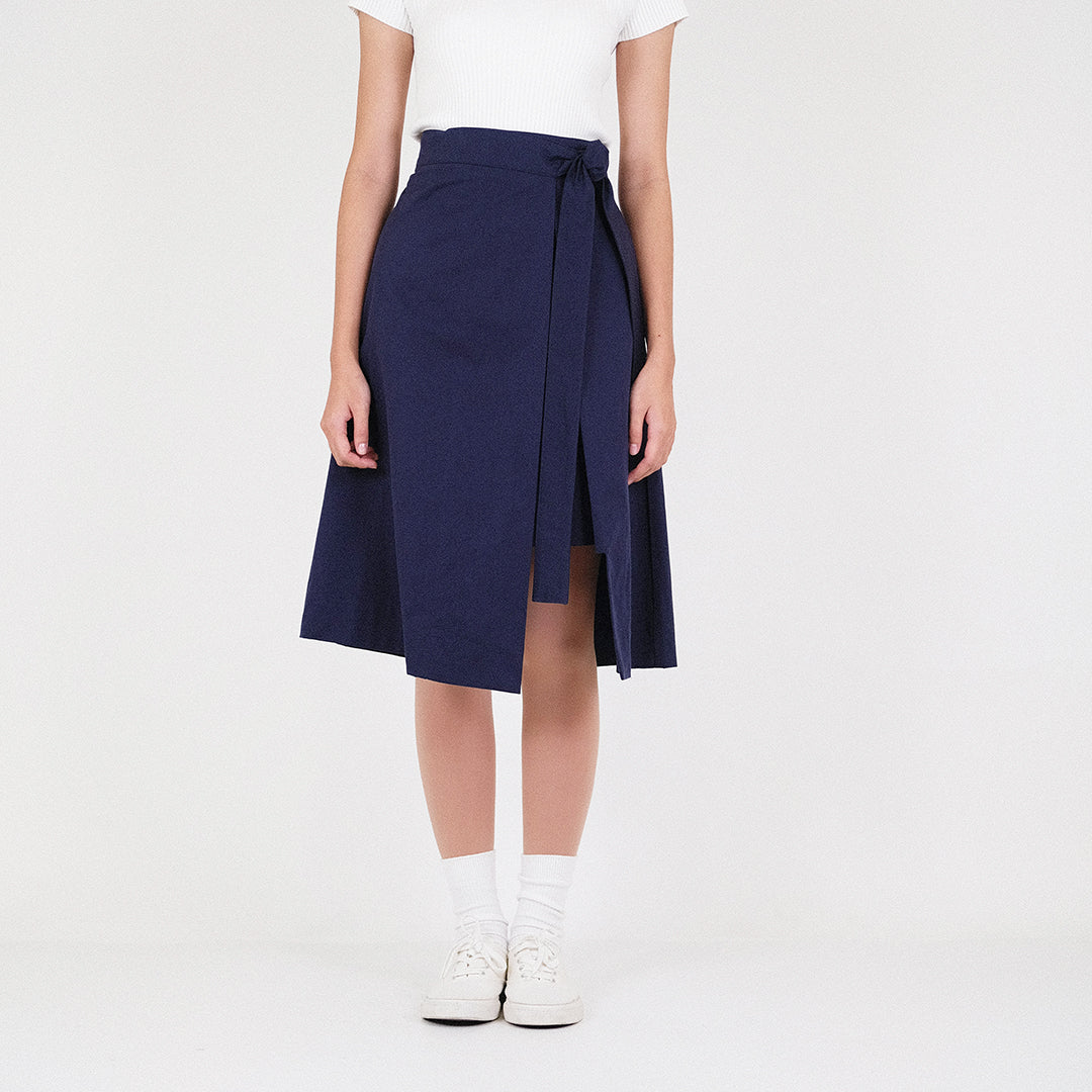 Women Overlap Skirt - Navy - SW2301019B