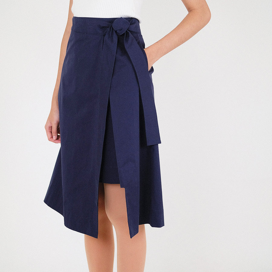 Women Overlap Skirt - Navy - SW2301019B