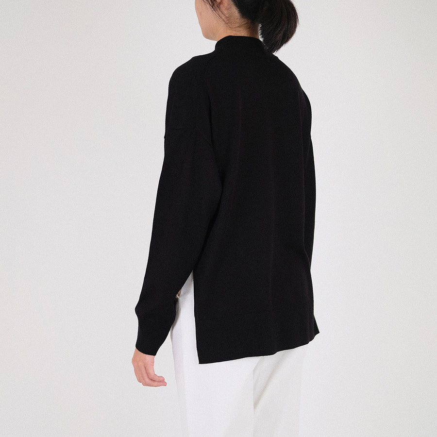 Women Mock Neck Sweater - Black - SW2302031B