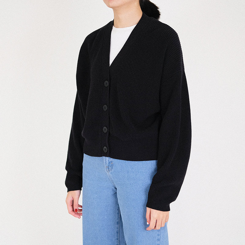 Women Knit Cardigan - Black - SW2302032B