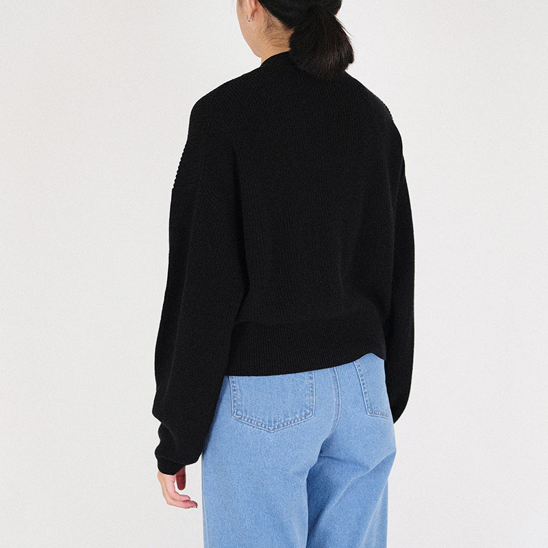 Women Knit Cardigan - Black - SW2302032B